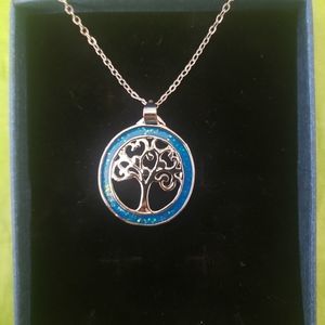 Sterling silver tree of life with blue opal neckla